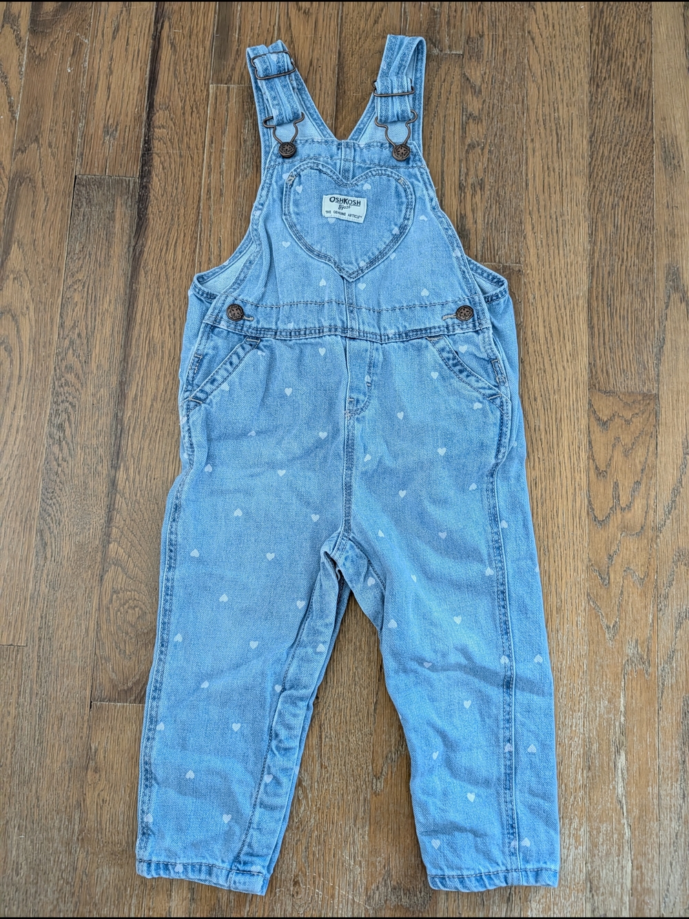 OshKosh B'gosh Light Blue Heart-Print Denim Overalls 24mo